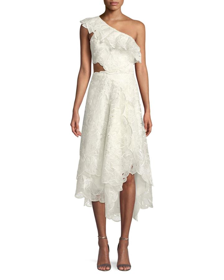 Dimensional Organza One-shoulder Midi Cocktail Dress