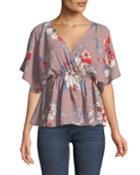 Floral-print Surplice-neck Blouse