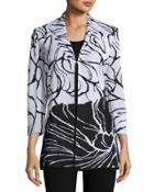 Floral-print Knit Long Jacket, White/black
