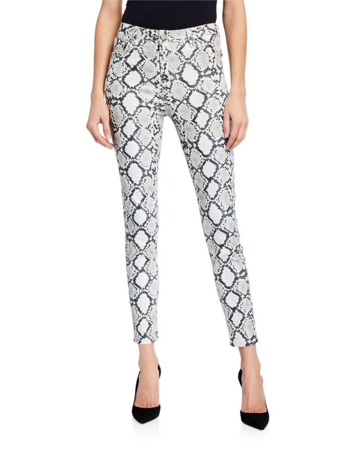 Coated Python-print Pants