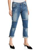 Distressed Denim Jeans W/ Fringe