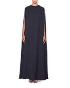 High-neck Long Silk Crepe Cape Gown W/