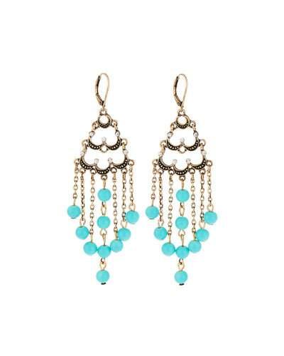 Golden Crystal & Turquoise Beaded Chandelier Earrings