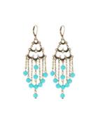 Golden Crystal & Turquoise Beaded Chandelier Earrings