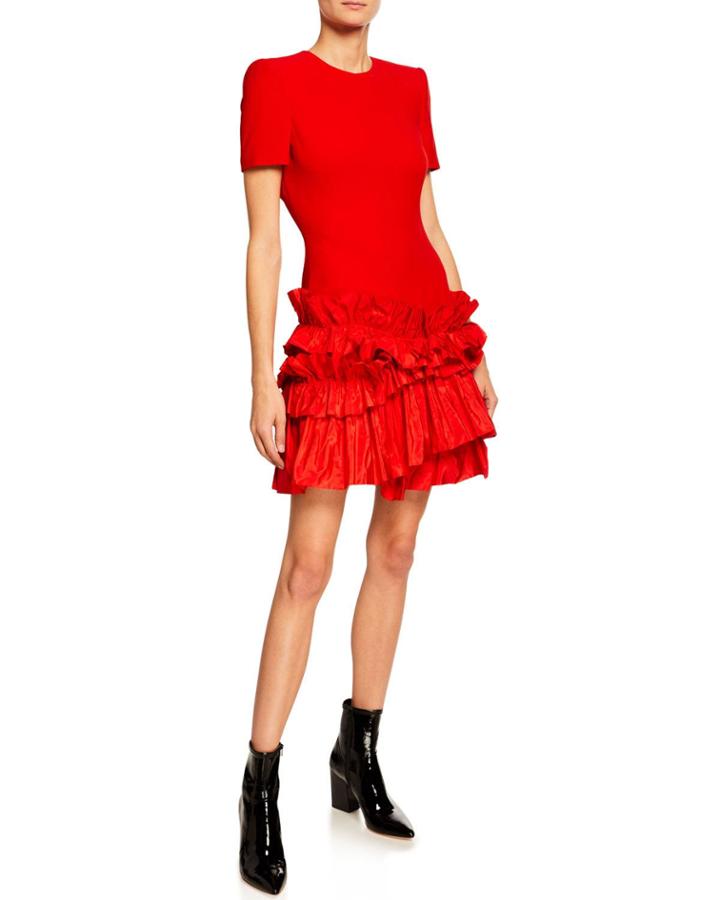 Short-sleeve Tiered Ruffle Dress