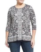 Floral Sharkbite-hem Sweater, Black/multi,