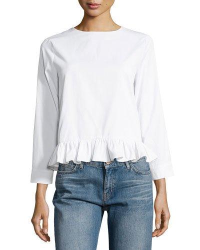 V-back Ruffle-hem Blouse