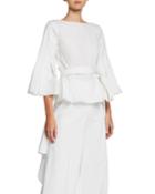 Asymmetric Bell Sleeve Wrap-back Top