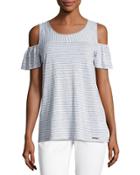 Striped Cold-shoulder Boxy Top, Gray