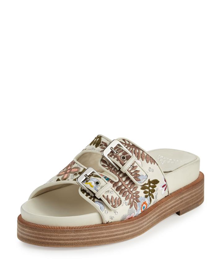Kerlin Embroidered Slide Sandal, Off White