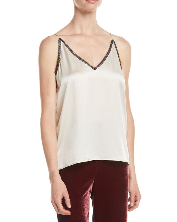 Lace-trim Silk Charmeuse Cami Top