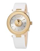 40mm Brick Lane Watch With Leather Strap, White/gold