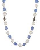 Freshwater Pearl, Chalcedony & Champagne Diamond Rope Necklace