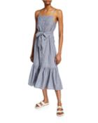 Pixel Striped Spaghetti-strap Ruffle-hem