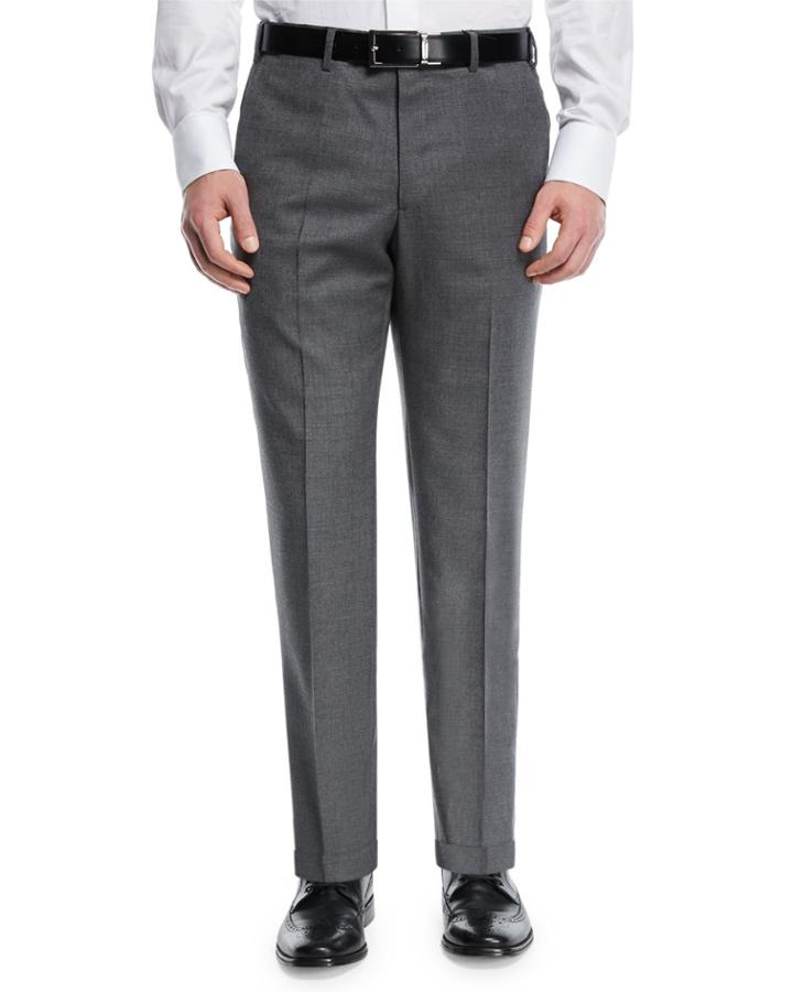 Melange Wool Flat-front Trousers