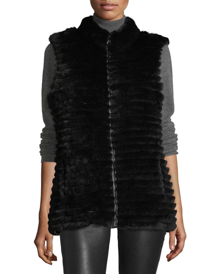 Quilted Rex Rabbit Fur Reversible Down Vest