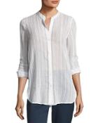 Split-neck Button-up Top, White Pattern