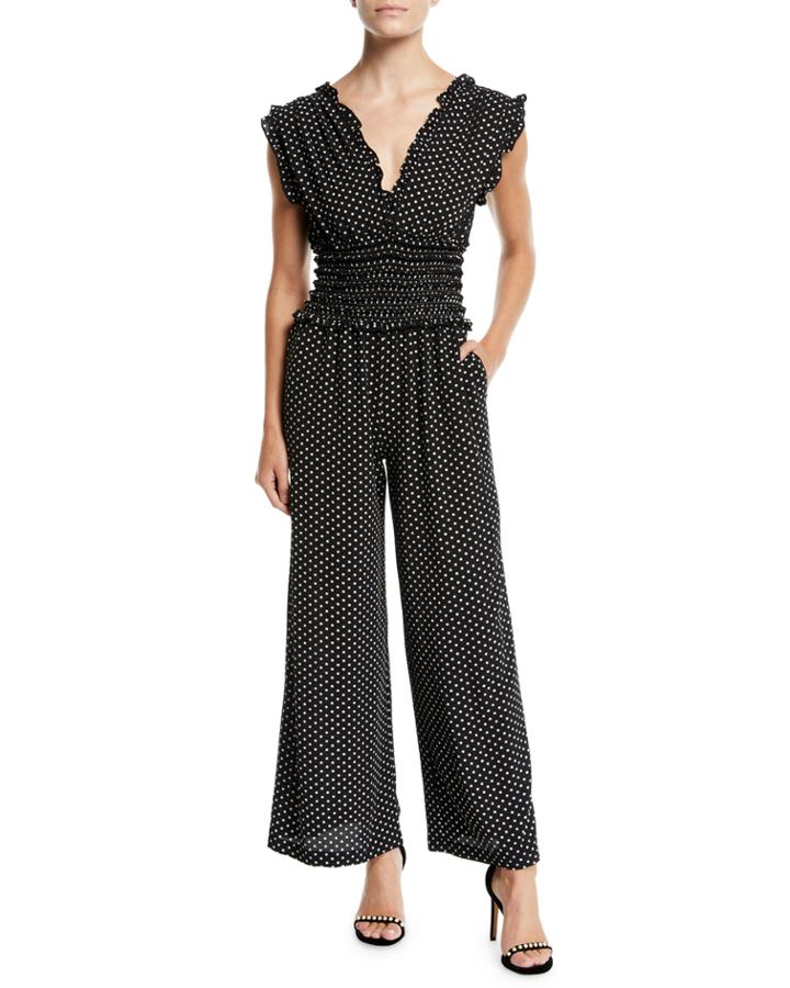 Smocked Waist Polka-dot Wide-leg Jumpsuit