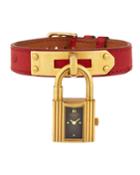 Estate Kelly Watch W/ Leather, Gold/red