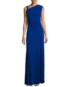 Ruched Matte Jersey Sleeveless Gown, Indigo
