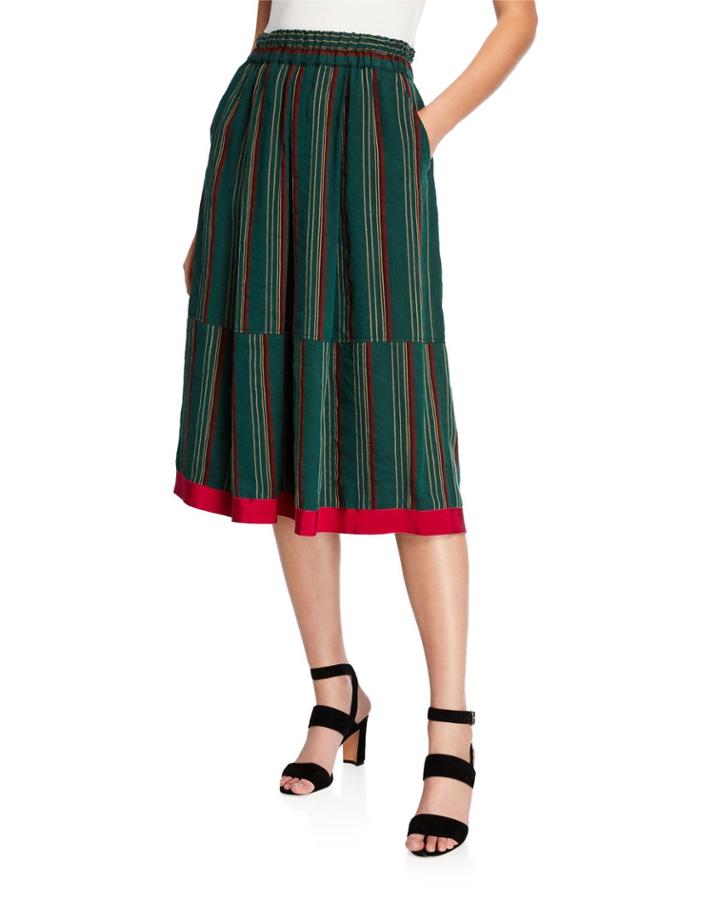 Striped Midi Skirt With Pockets