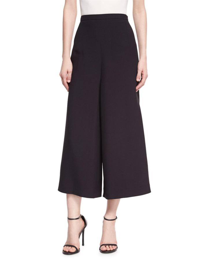 Wide-leg Cropped Crepe Pants, Black