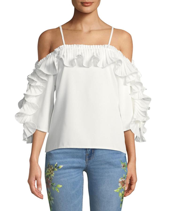 Jasmine Pleated Cold-shoulder Blouse