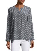 Nepal Printed Silk Top, Gray/white