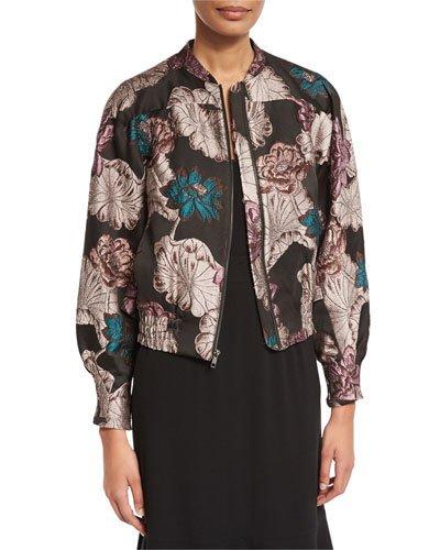 Floral Brocade Zip Bomber Jacket,