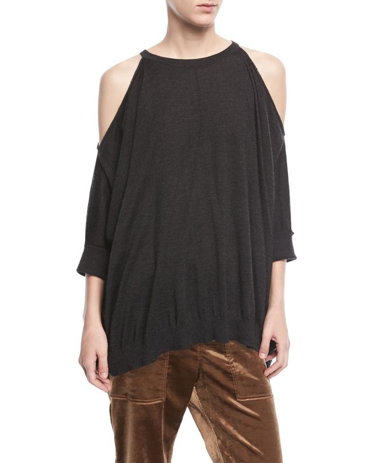 Cashmere-silk Cold-shoulder Pullover Top