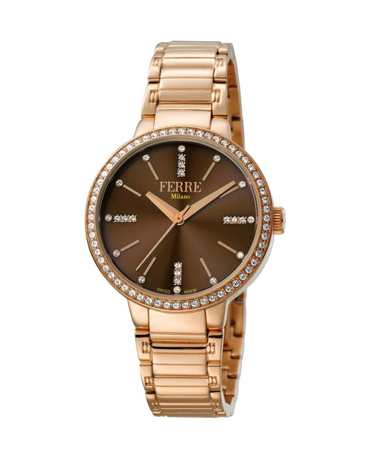 Women's 34mm Stainless Steel 3-hand Glitz Watch With Bracelet, Rose/brown