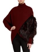 Cashmere-blend Wrap Front Sweater With Fox Fur
