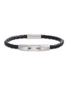 Men's Braided Leather Bracelet With Stainless Steel Clasp, Black/silver