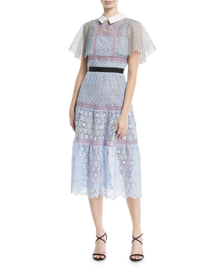 Floral-lace Guipure Lace Cape Midi Cocktail Dress