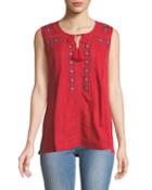 Embroidered Scoop-neck Peasant Tank