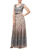Floral-embroidered V-neck Sleeveless Gown