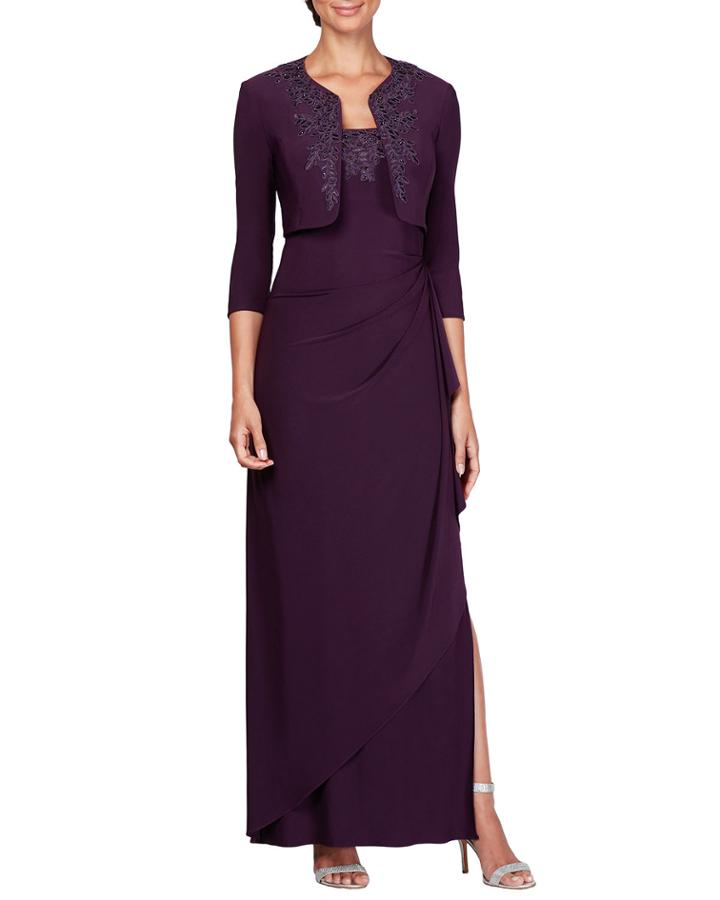 Floral Applique Gown With Bolero Two-piece