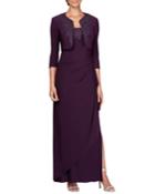 Floral Applique Gown With Bolero Two-piece