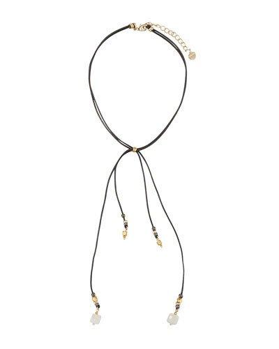 Tied Leather Choker Necklace W/ Moonstone Beads