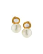 18k White Agate & Pearl Drop Earrings