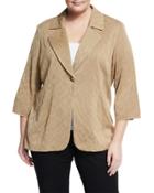 3/4-sleeve Textured Knit Jacket, Saddle,