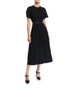 Short-sleeve Belted A-line Dress