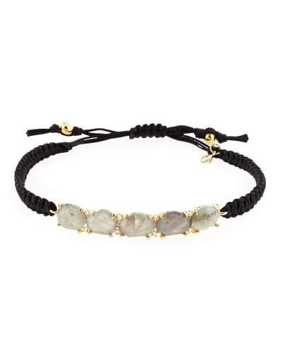 Labradorite Station Bracelet W/silk Cord, Black