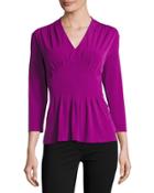 3/4-sleeve Inverted-pleat Top, Purple