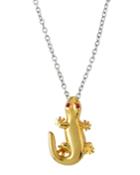 18k Gecko Pendant Necklace W/ Rubies