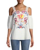 Marja Floral-embroidered Cutwork Cold-shoulder Top
