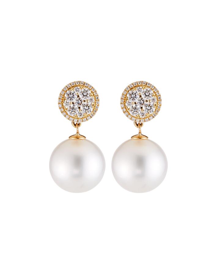 18k Yellow Gold Detachable Diamond-post Pearl Earrings, White