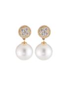 18k Yellow Gold Detachable Diamond-post Pearl Earrings, White
