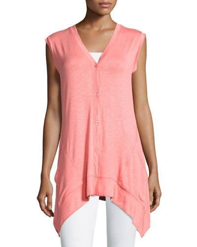 Arched-hem Button-front Vest, Rose