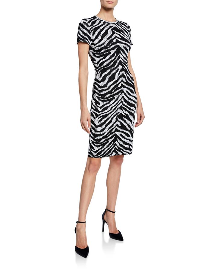 Zebra Jacquard Short-sleeve Knit Dress